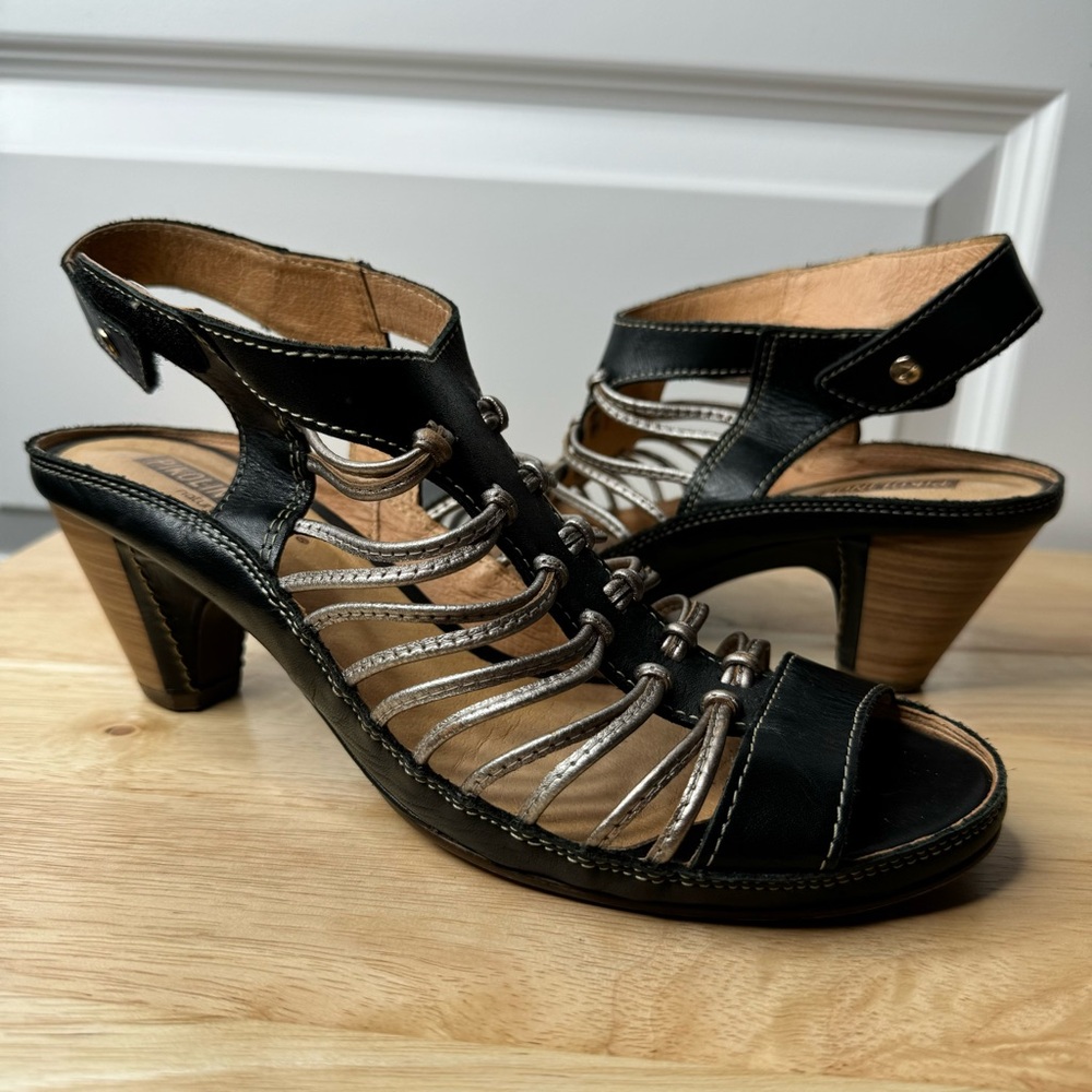 Pikolinos Women's Size 38 US 7.5 / 8 Sandals Open Toe Strappy Java Black